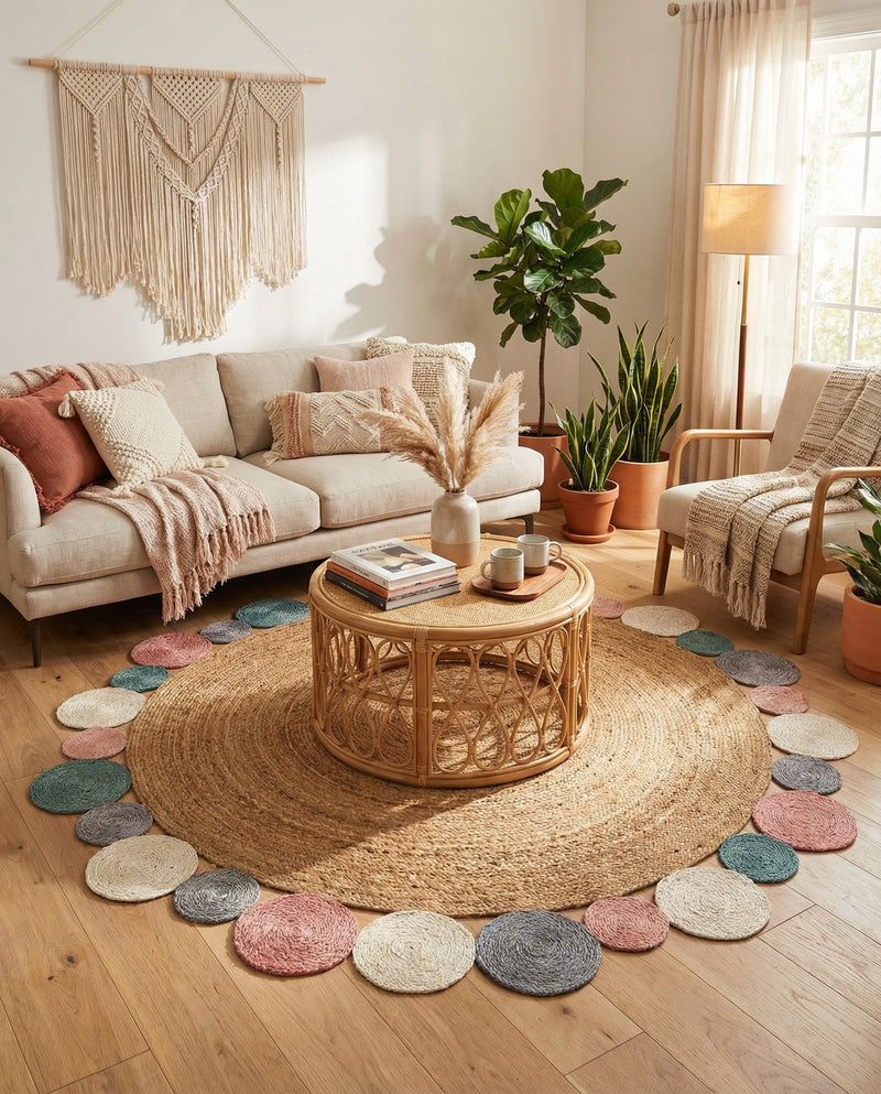 Woven Seaside Jute Collection Area Rug - Sienna Round Multi  lifestyle 28