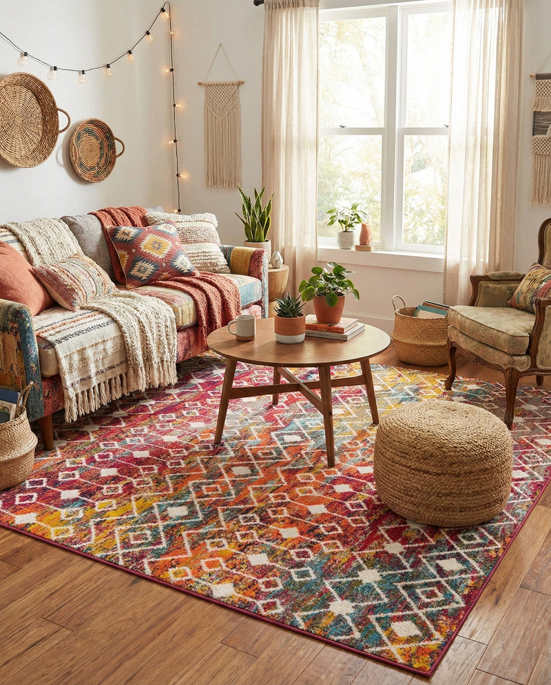 Mediterranean Lattice Collection Area Rug - Santorini (Multi) Square Multi  lifestyle 86