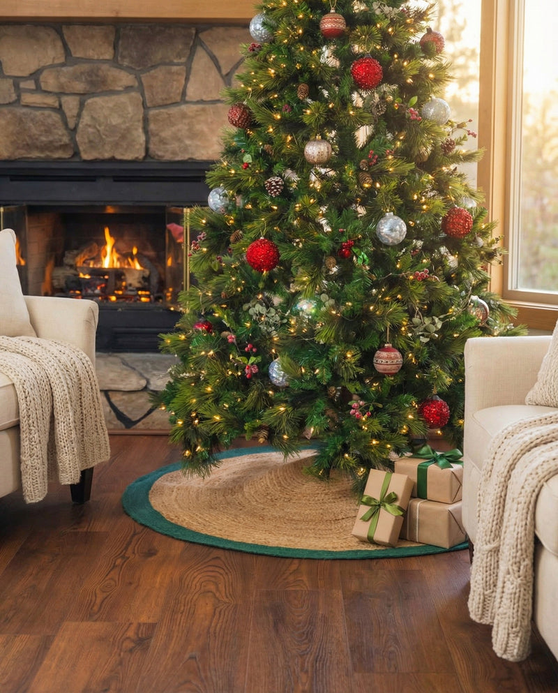 Holiday Hearth Rugs Collection Area Rug - Yuletide Round Green and Natural  lifestyle 42