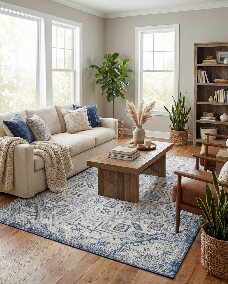 Tribal Terrace Treasures Collection Area Rug - Mayan Marina (Blue) Rectangle Blue  lifestyle 33