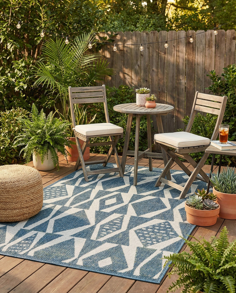 Coastal Terrace Collection Area Rug -  Tidepool Rectangle Blue  lifestyle 7