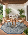 Tribal Terrace Treasures Collection Area Rug -  Incan Isle (Blue) Octagon Blue  lifestyle 39