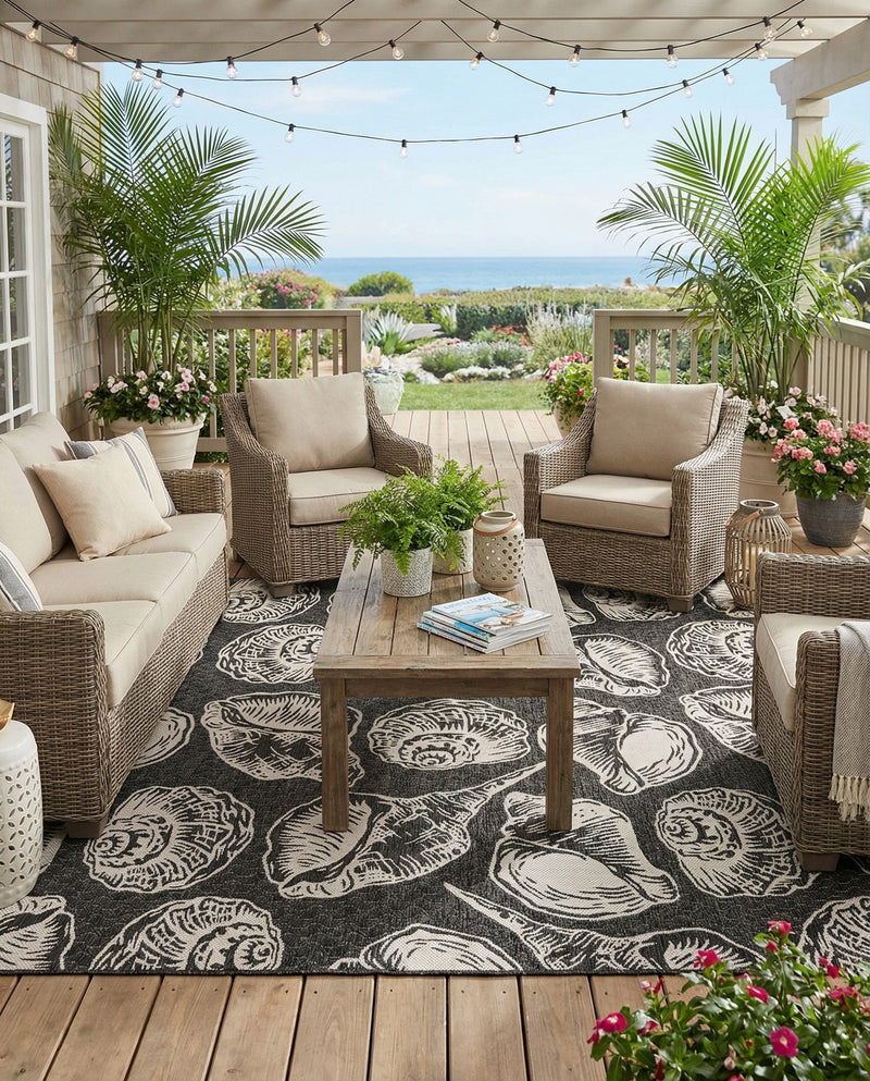 Seaside Haven Rugs Collection Area Rug -  Lighthouse (Black and White) Square Black and White  lifestyle 73
