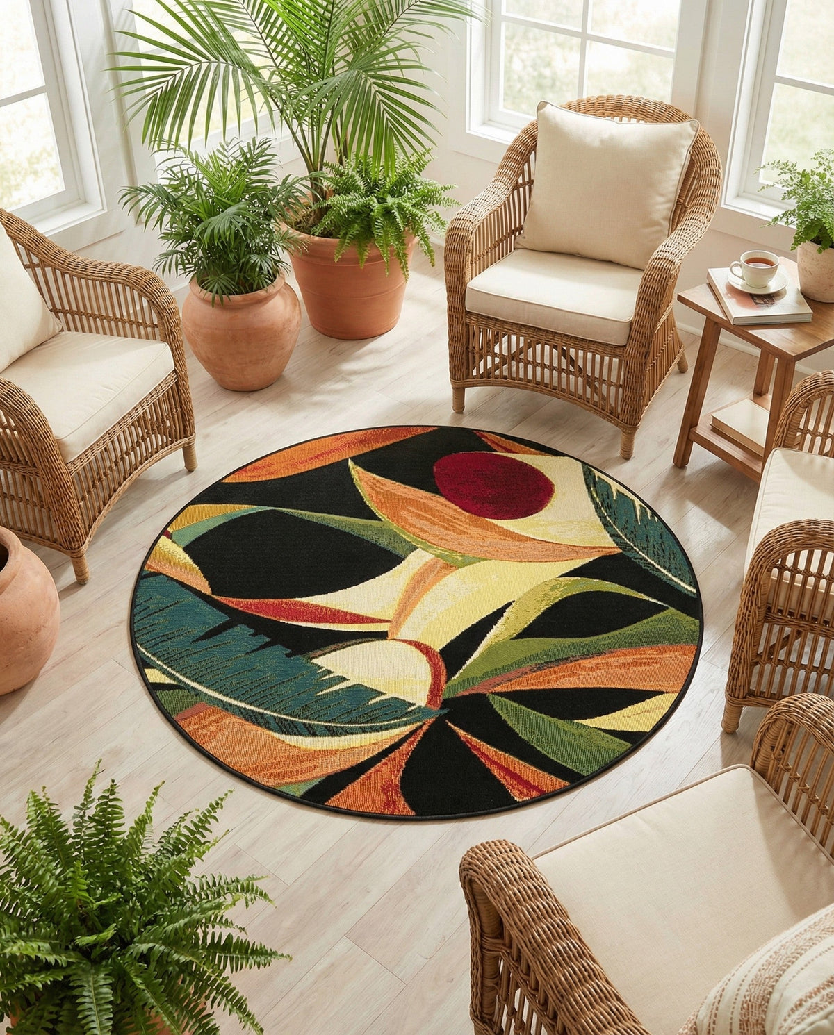 Seaside Blooms Collection Area Rug -  Tivoli Round Multi  lifestyle 120