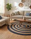 Woven Seaside Jute Collection Area Rug - Nautilus Round Navy Blue Natural  lifestyle 64
