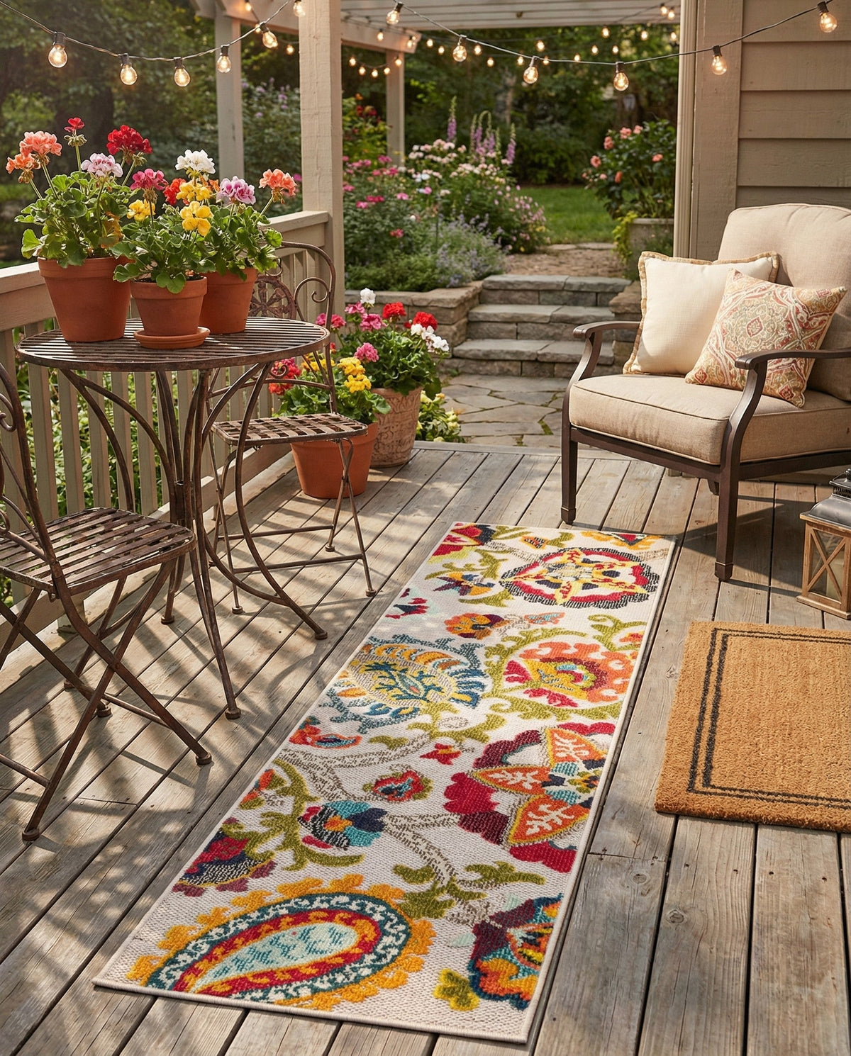 Outdoor Marrakesh Collection Area Rug - Fes Runner Multi Beige  lifestyle 170