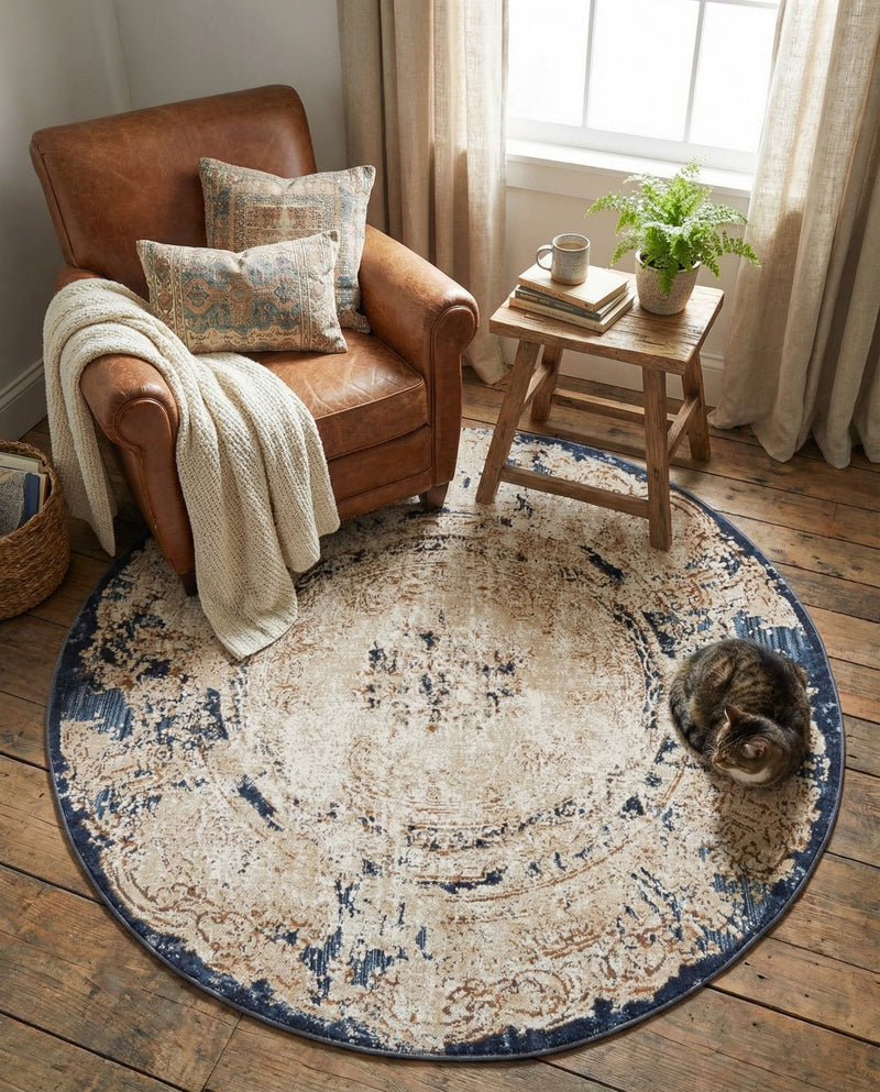 Coastal Manor Collection Area Rug -  Tidewater Round Cream  lifestyle 50
