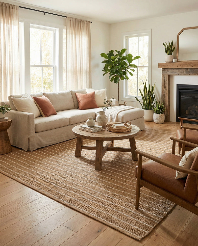 Sequoia Handwoven Jute Collection Area Rug - Briarwood Square Natural  lifestyle 48