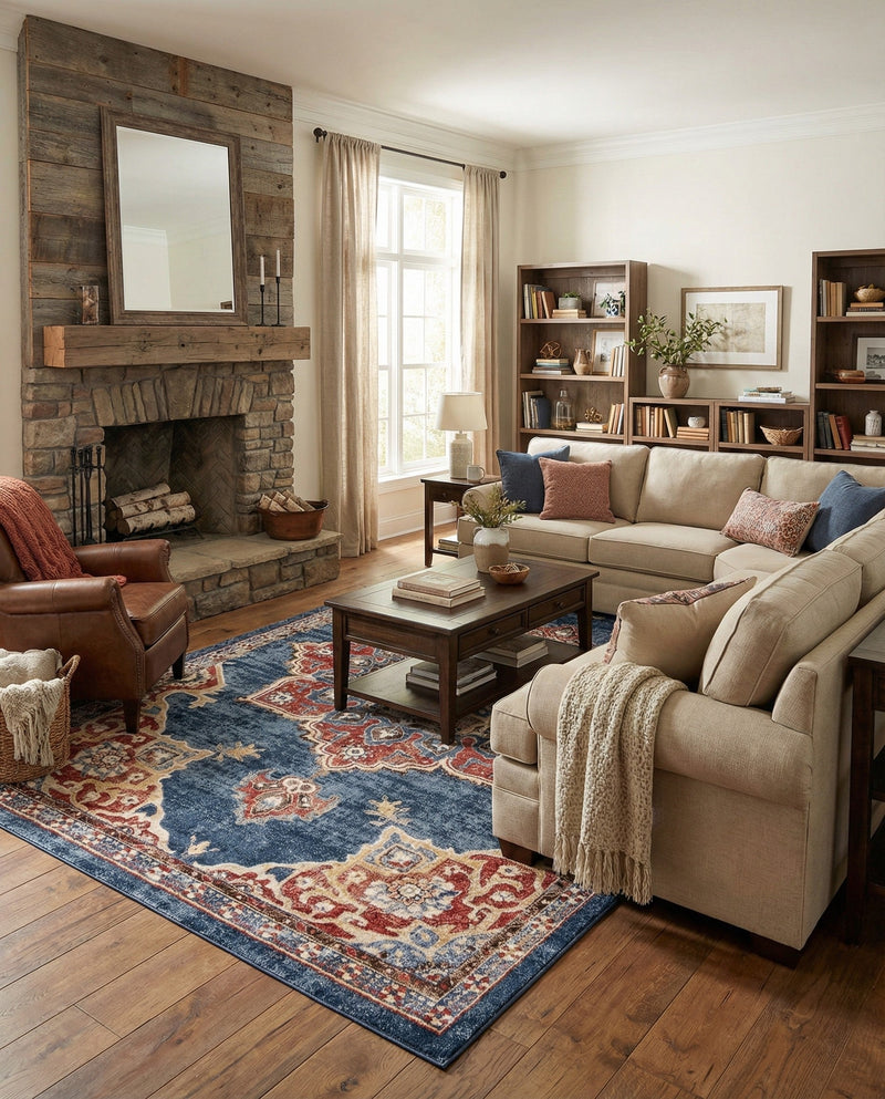 Eden Oasis Collection Area Rug -  Tranquility (Dark Blue) Rectangle Dark Blue  lifestyle 5