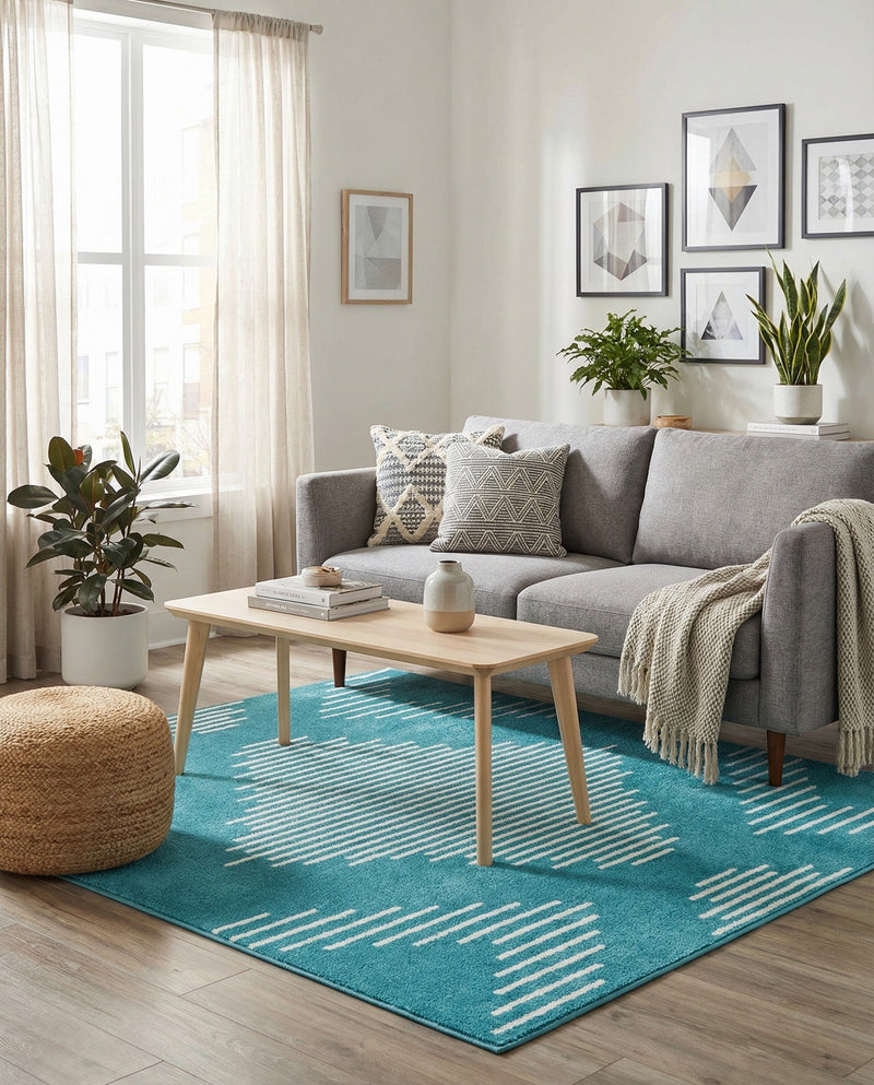 Seychelles Stripes Collection Area Rug - Mahe (Turquoise) Square Turquoise  lifestyle 22