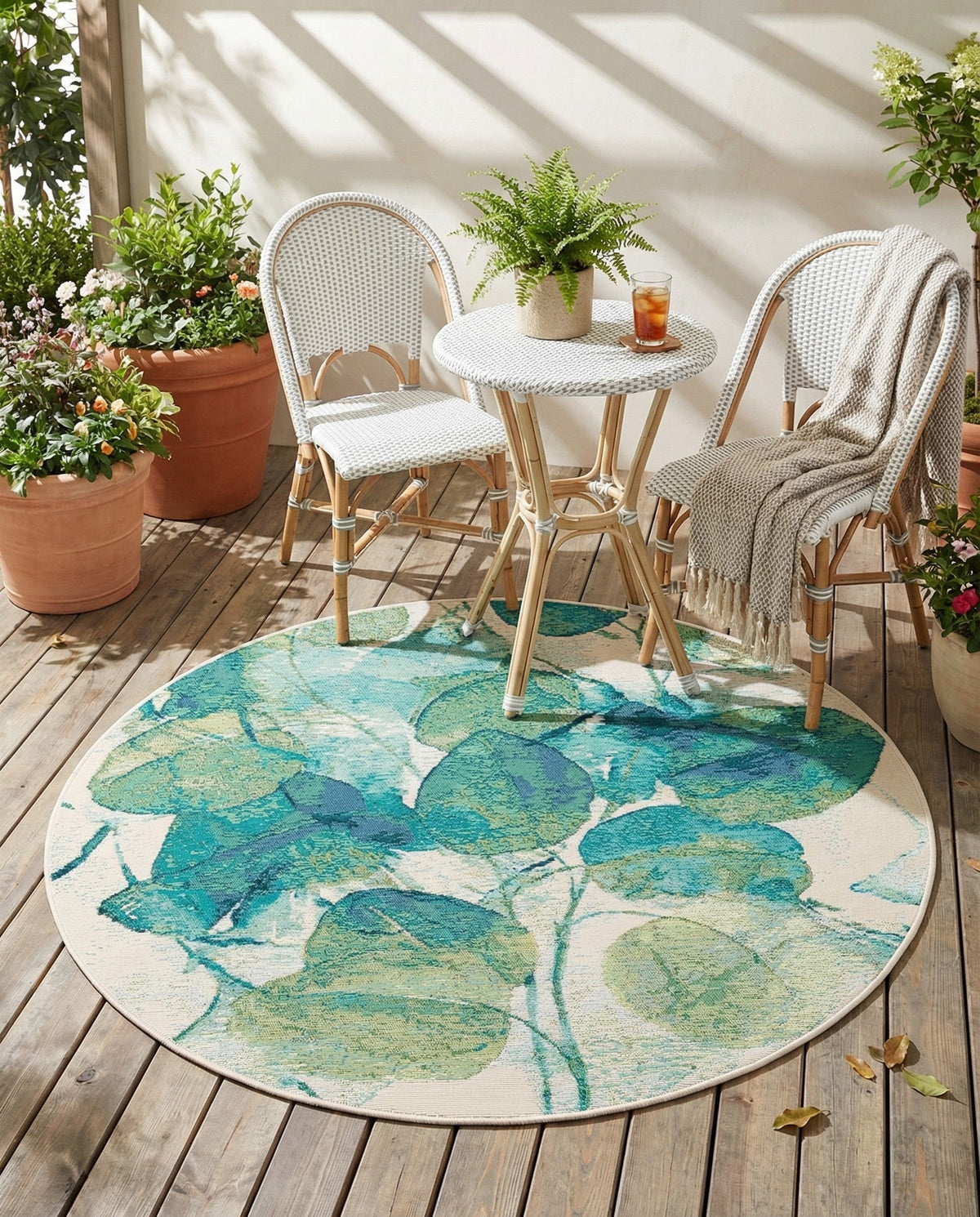 Seaside Blooms Collection Area Rug -  Flora Round Blue Green  lifestyle 95