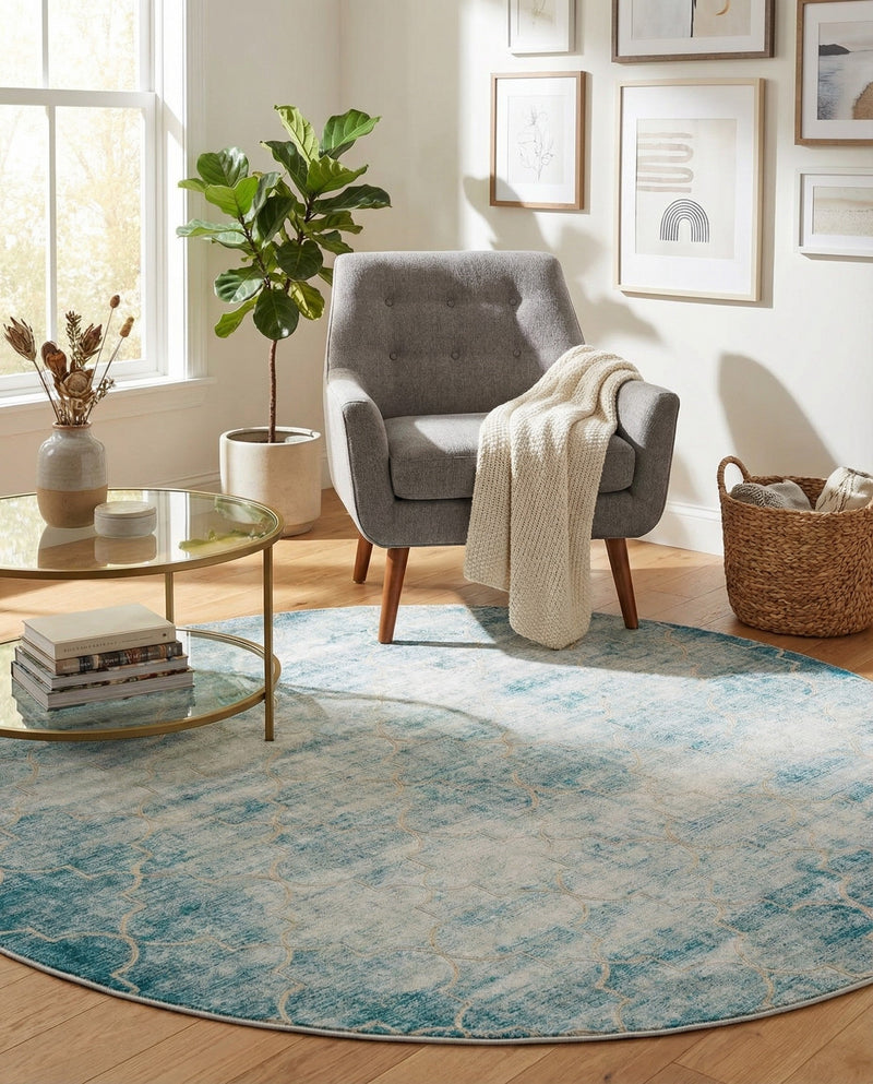 Metro Heights Collection Area Rug -  Midtown Round Teal  lifestyle 28