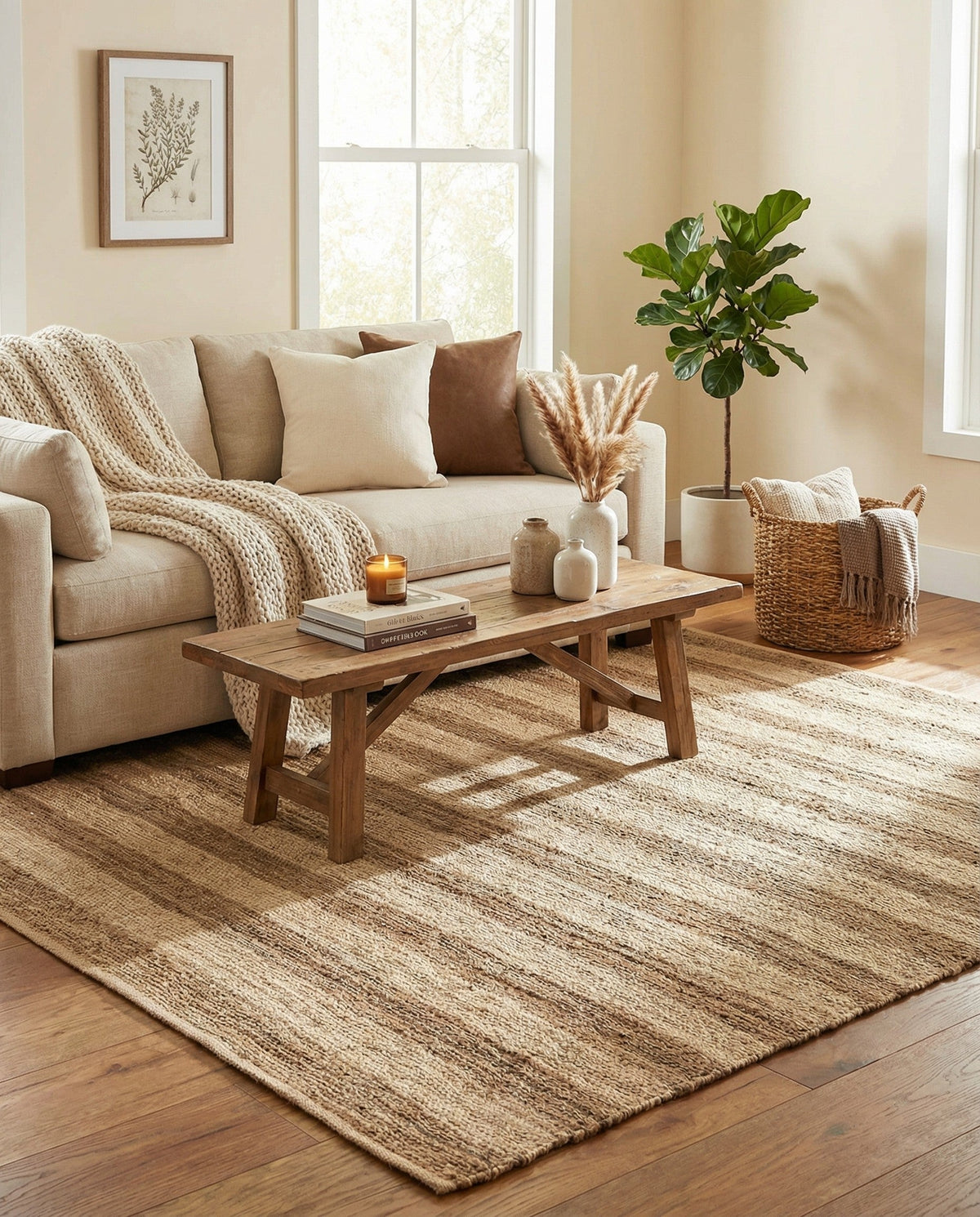Woven Seaside Jute Collection Area Rug - Nantucket Square Natural Ivory  lifestyle 91