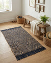 Woven Seaside Jute Collection Area Rug - Oia Rectangle Navy Blue and White  lifestyle 24