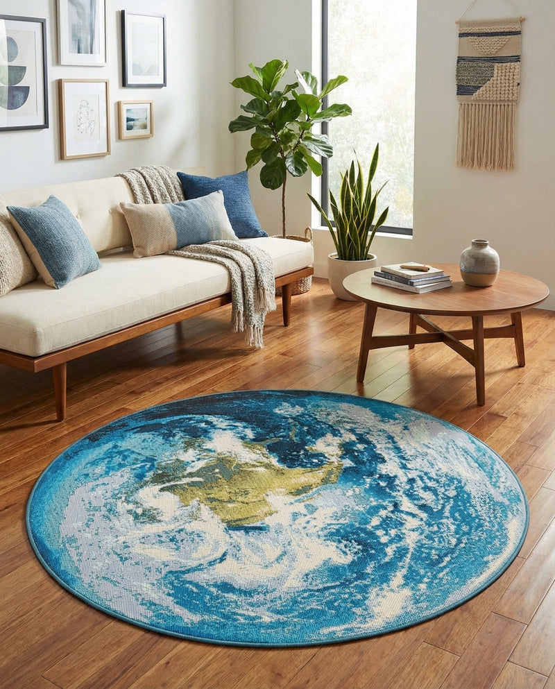 Urban Terrace Collection Area Rug -  Pergola Round Blue  lifestyle 54