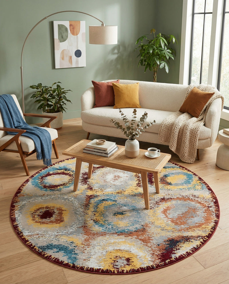 Aegean Elegance Washables Collection Area Rug -  Rhodes Round Multi  lifestyle 80
