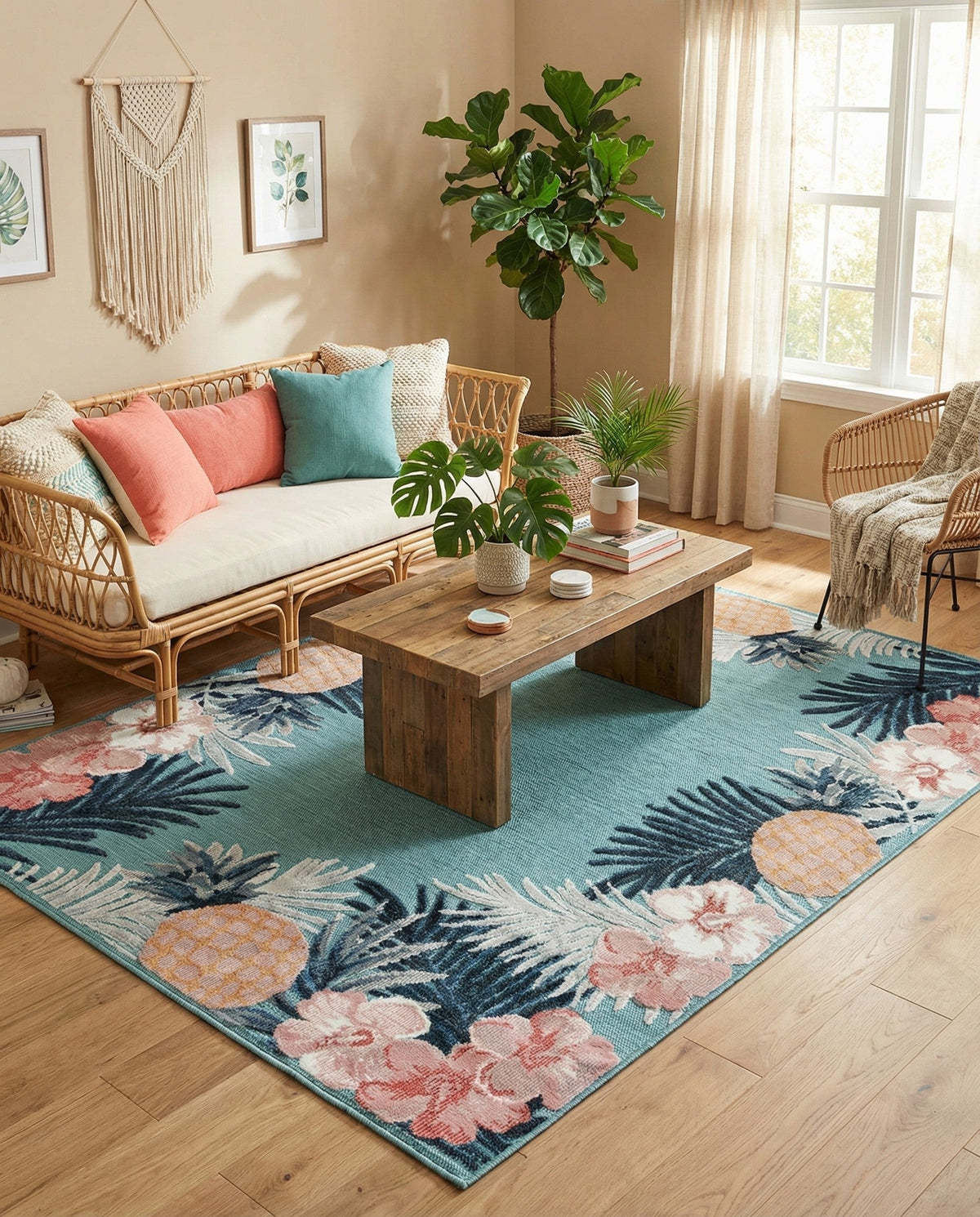 Seaside Blooms Collection Area Rug - Haven Rectangle Blue  lifestyle 20