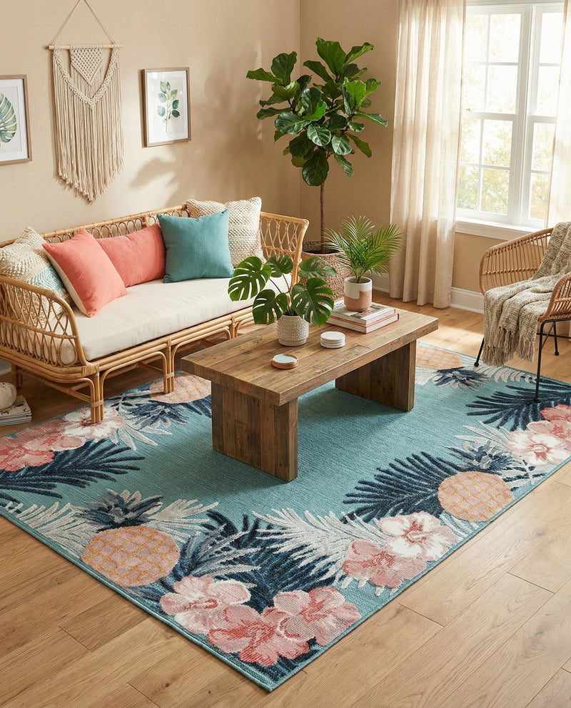 Seaside Blooms Collection Area Rug - Haven Rectangle Blue  lifestyle 20