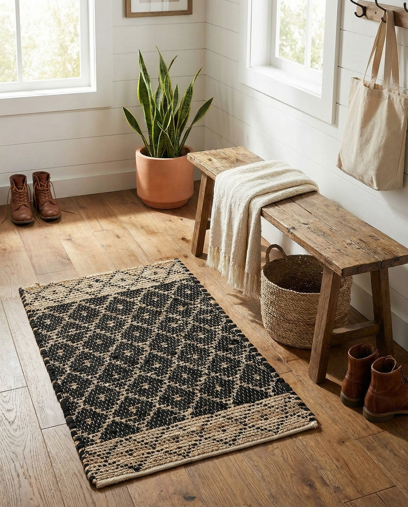 Tulum Trellis Collection Area Rug - Shoreline Rectangle Black  lifestyle 22