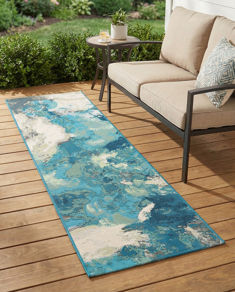 Urban Terrace Collection Area Rug -  Gazebo Runner Blue and Ivory  lifestyle 70