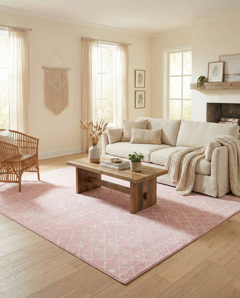 Mediterranean Lattice Collection Area Rug - Santorini (Pink) Rectangle Pink  lifestyle 14