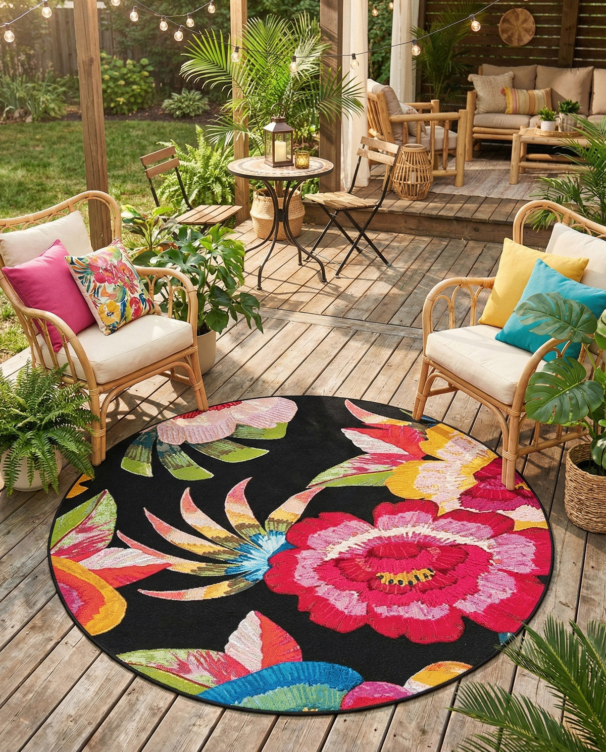 Seaside Blooms Collection Area Rug -  Versailles Round Multi  lifestyle 104