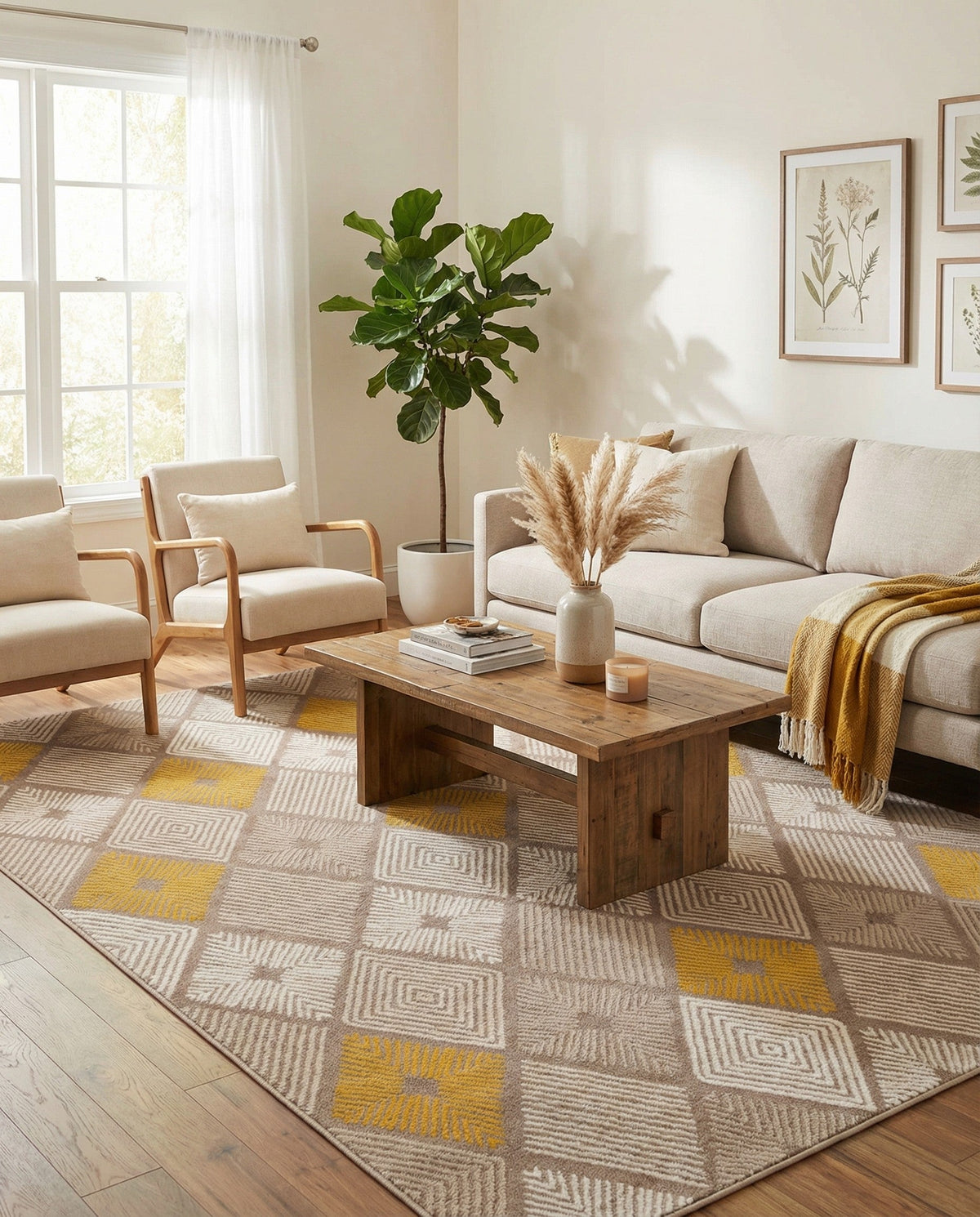 Coastal Haven Collection Area Rug -  Anchorage Rectangle Ivory and Yellow  lifestyle 17