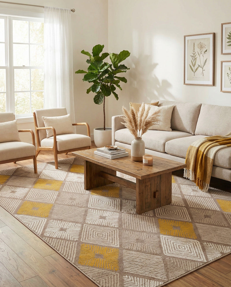 Coastal Haven Collection Area Rug -  Anchorage Rectangle Ivory and Yellow  lifestyle 17