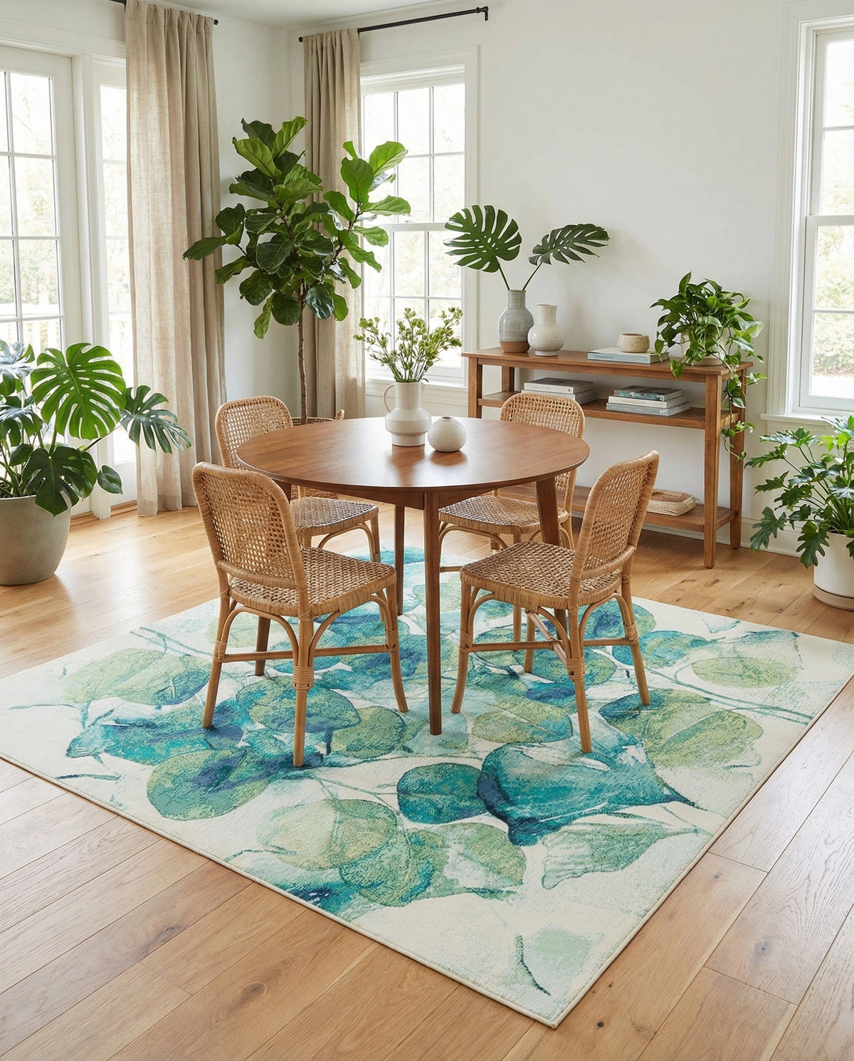 Seaside Blooms Collection Area Rug -  Flora Square Blue Green  lifestyle 45