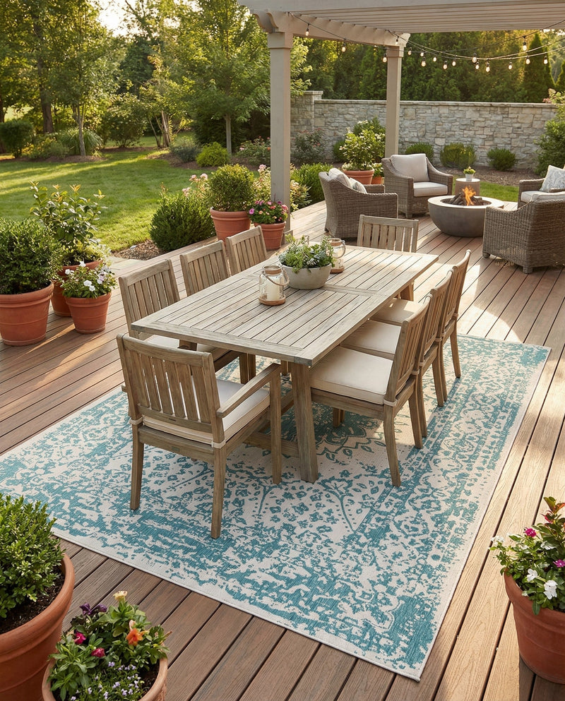 Patio Heritage Collection Area Rug -  Lafayette (Aqua) Rectangle Aqua  lifestyle 12