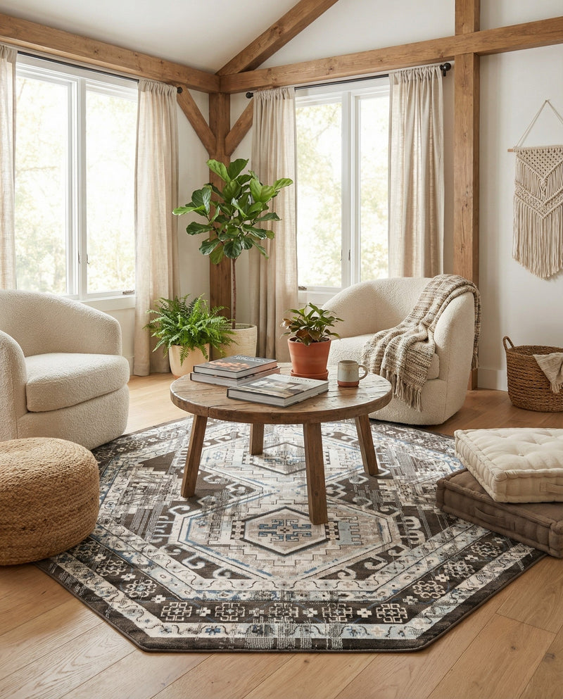 Savannah Elegance Collection Area Rug -  Tybee (Gray) Octagon Gray  lifestyle 76