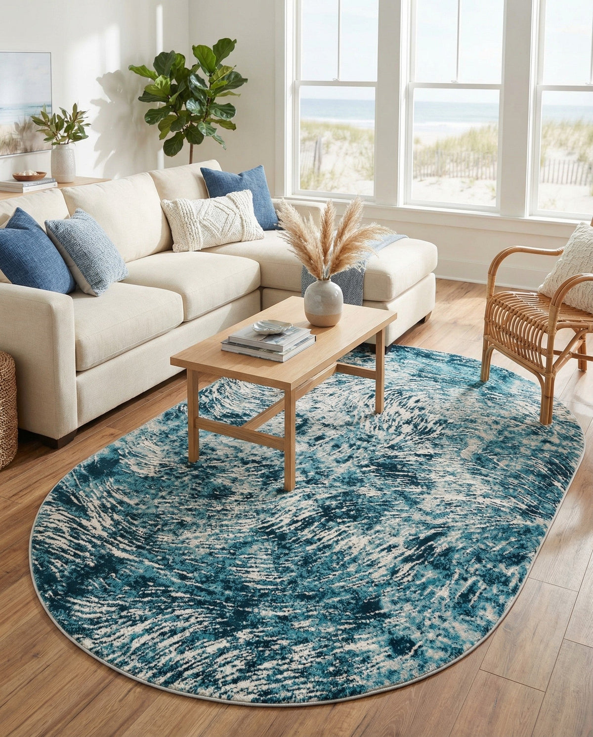 Serenity Sands Collection Area Rug -  Quietshore Oval Blue  lifestyle 80