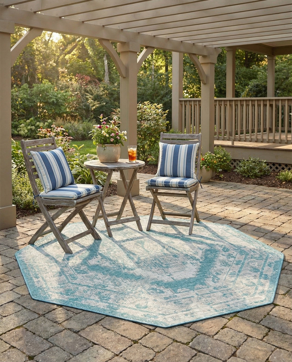 Patio Heritage Collection Area Rug -  Augusta (Aqua) Octagon Aqua  lifestyle 90
