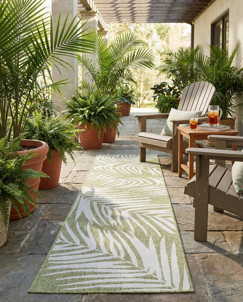 Seaside Blooms Collection Area Rug - Verdure (Green) Runner Green  lifestyle 50