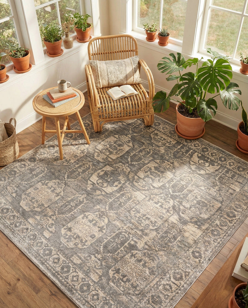 Seville Stripes Collection Area Rug -  Granada (Gray) Square Gray  lifestyle 57