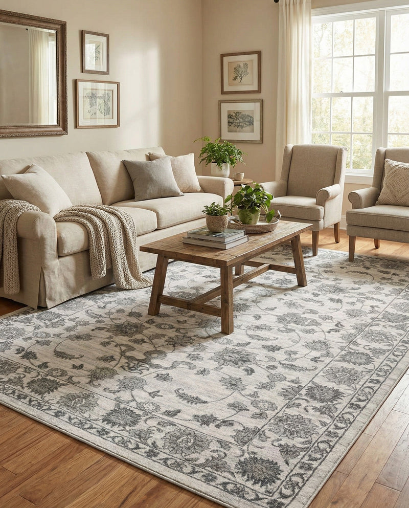 Charleston Elegance Collection Area Rug -  Seaport (white Gray) Rectangle white Gray  lifestyle 13