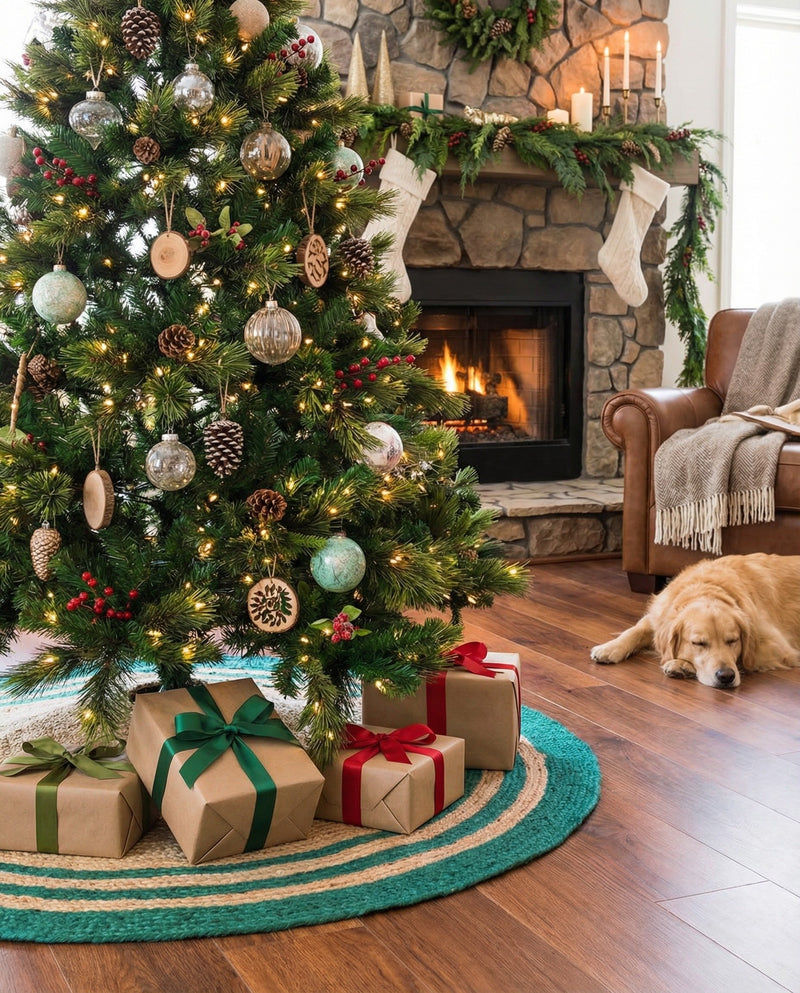 Holiday Hearth Rugs Collection Area Rug - Yuletide Round Natural and Green  lifestyle 18