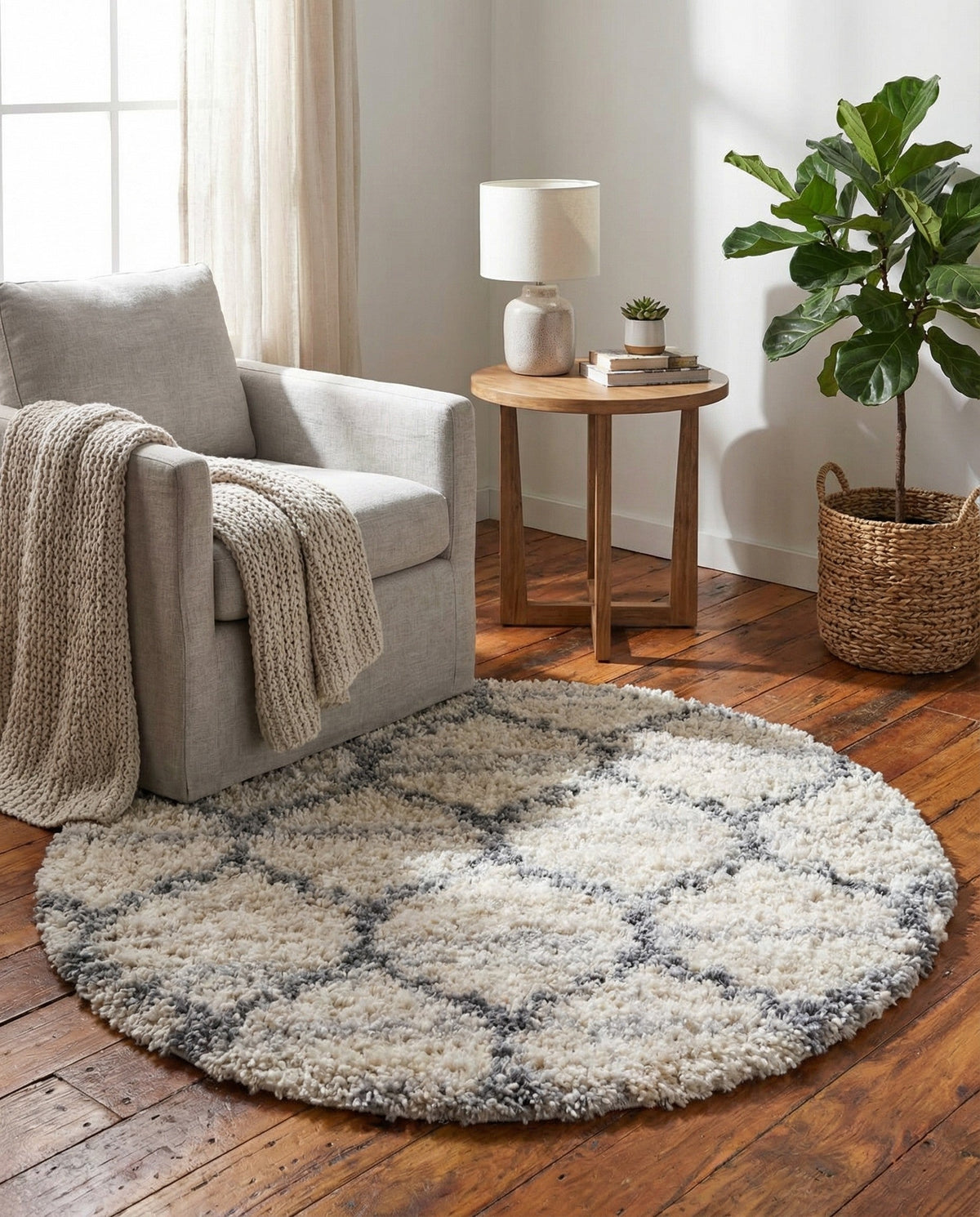 Cozy Cove Shag Collection Area Rug - Marina Round Beige  lifestyle 142