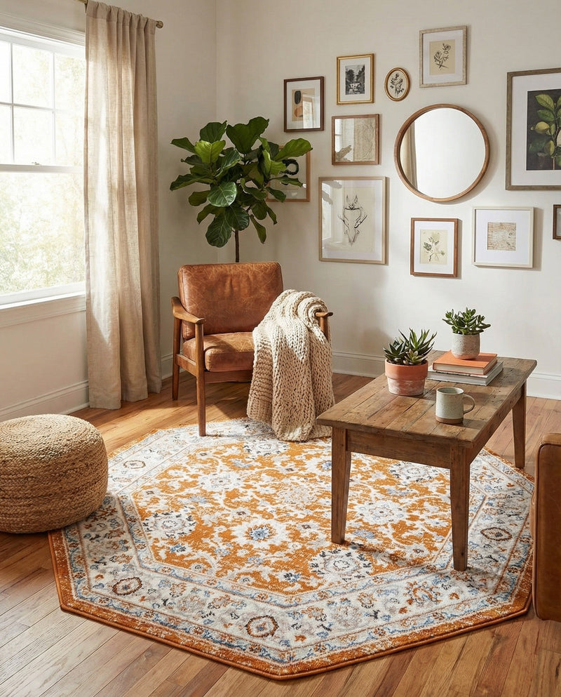 Savannah Elegance Collection Area Rug - Augusta (Rust Red) Octagon Rust Red  lifestyle 63
