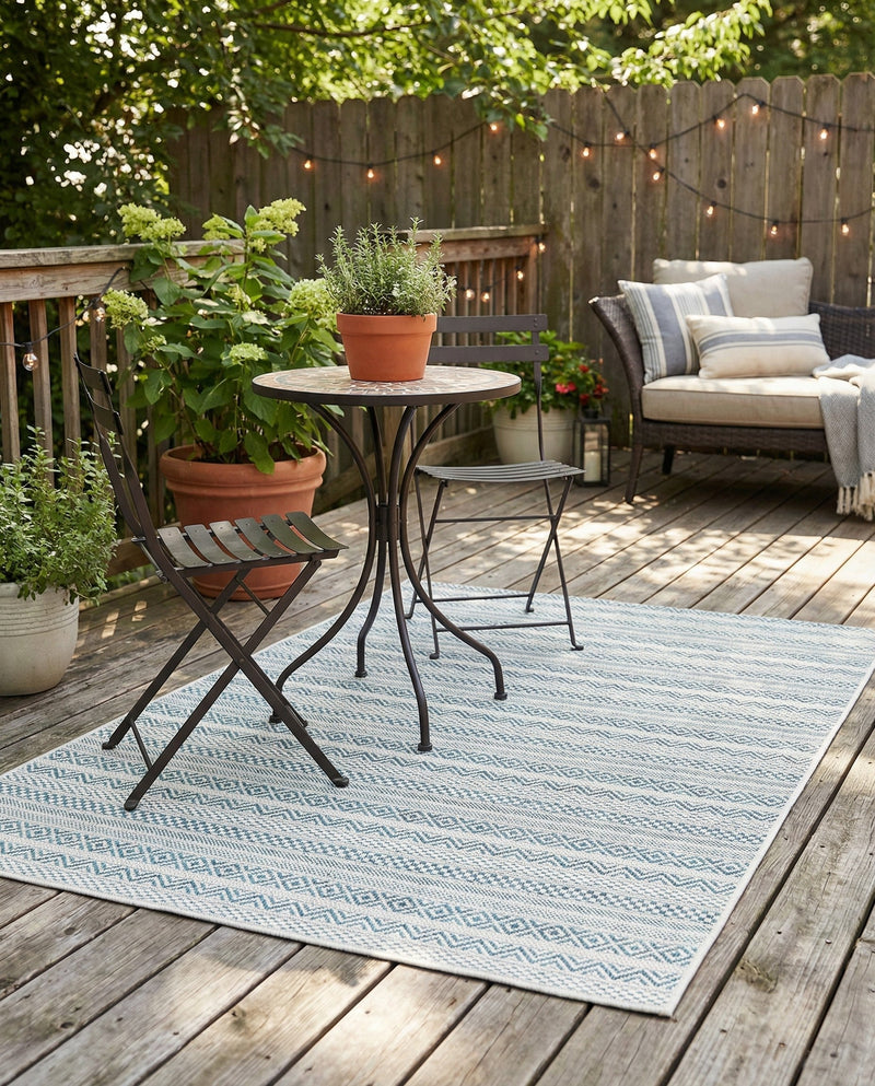 Seaside Stripes Collection Area Rug -  Boardwalk (Teal) Rectangle Teal  lifestyle 38