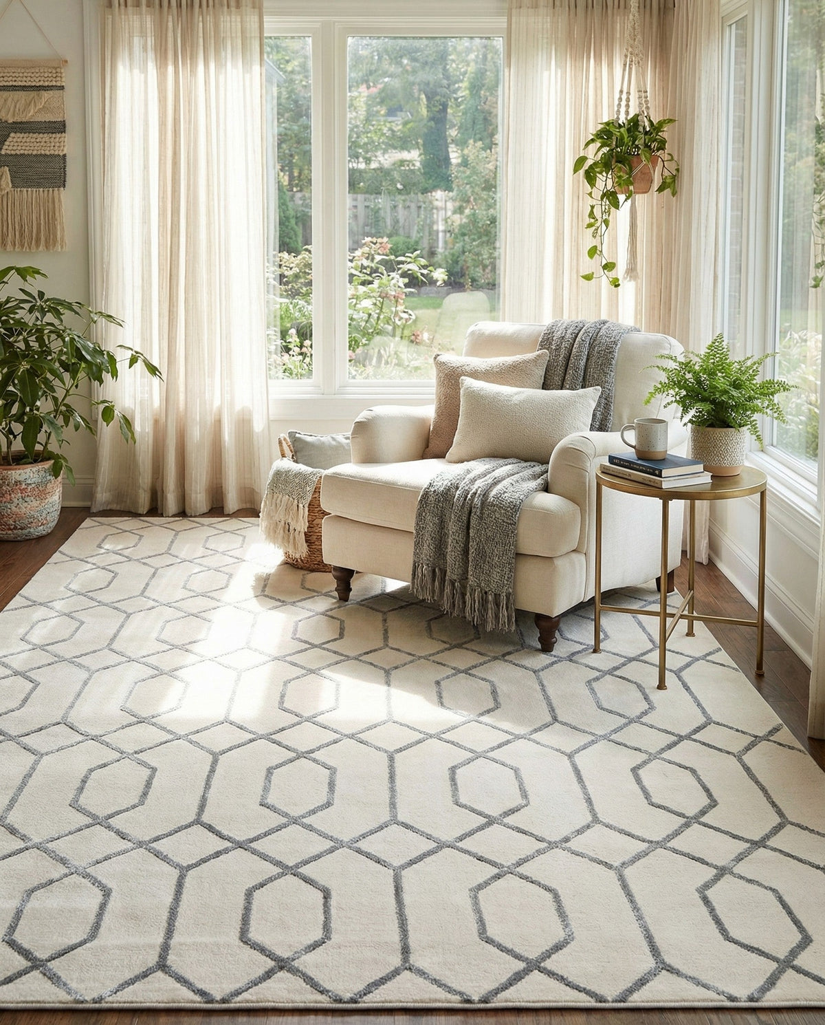 Hollywood Luxe Collection Area Rug - Sunset Rectangle White and Silver  lifestyle 55