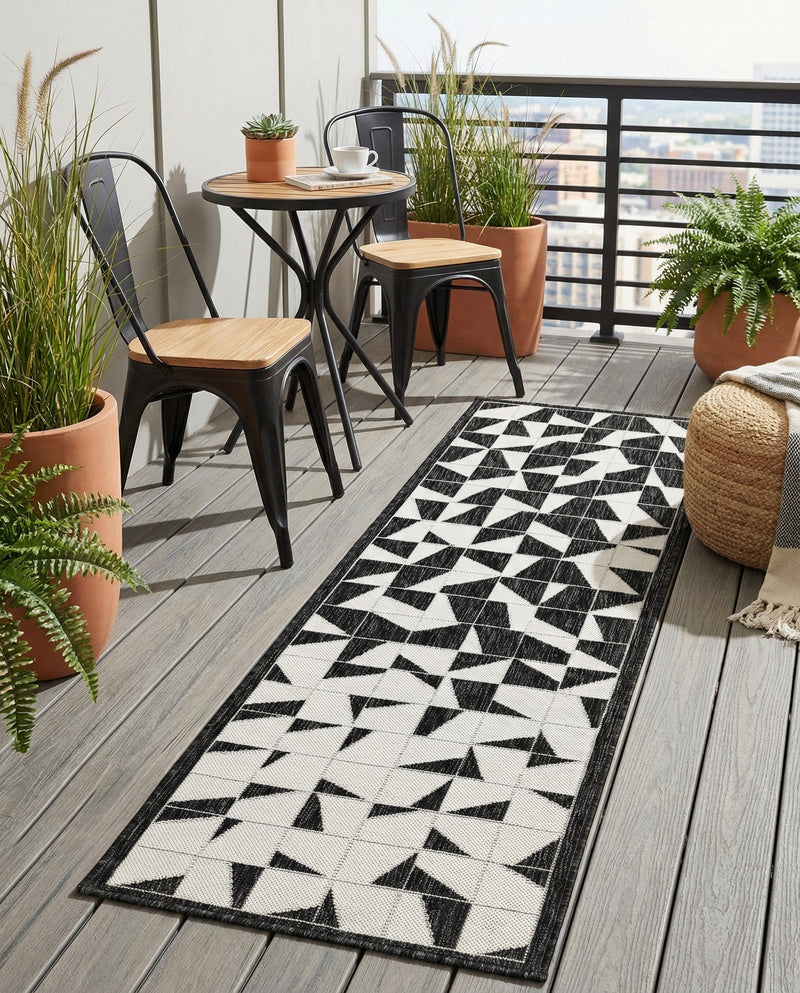 Urban Terrace Collection Area Rug -  Mercer Runner Black and White  lifestyle 25