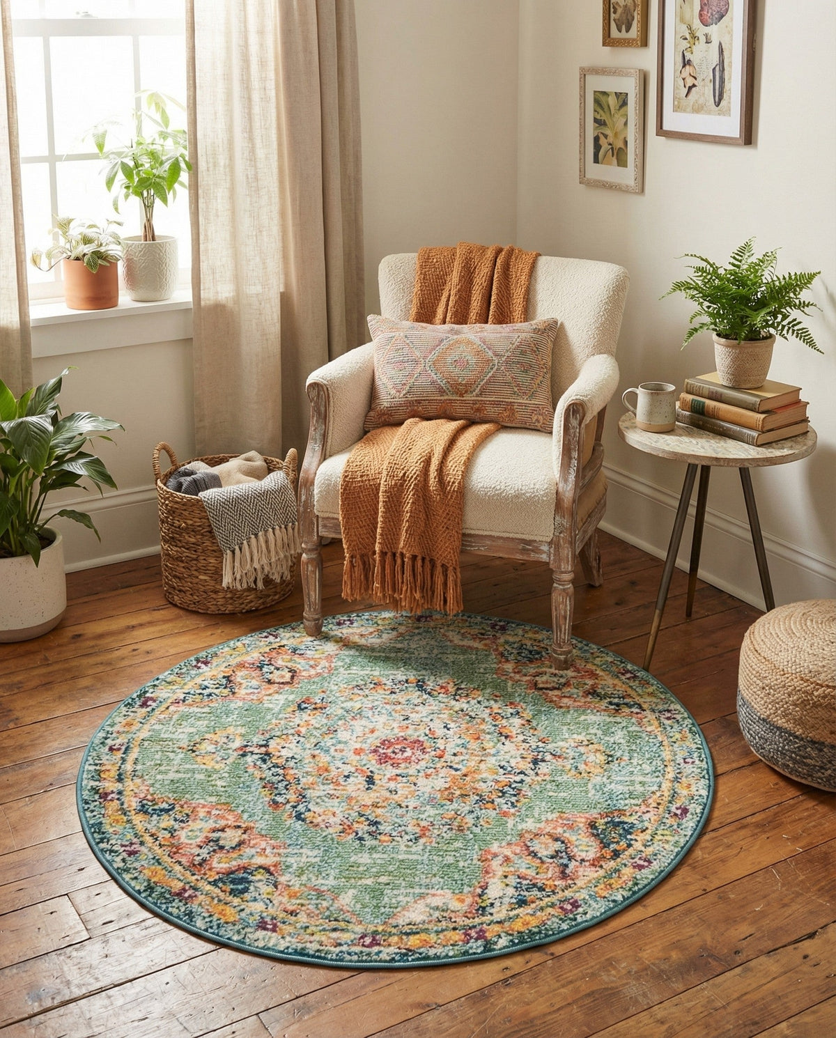 Brighton Terrace Collection Area Rug - Hove (Green) Round Green  lifestyle 110