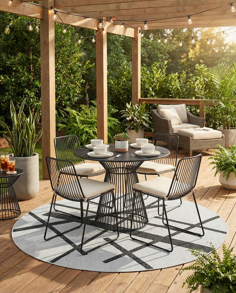 Urban Terrace Collection Area Rug -  Bowery Round Black and White  lifestyle 64