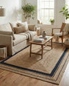 Woven Seaside Jute Collection Area Rug - Nantucket Rectangle Natural and Navy Blue  lifestyle 31