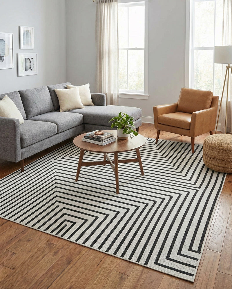 Urban Terrace Collection Area Rug -  Astoria (White and Black) Square White and Black  lifestyle 24