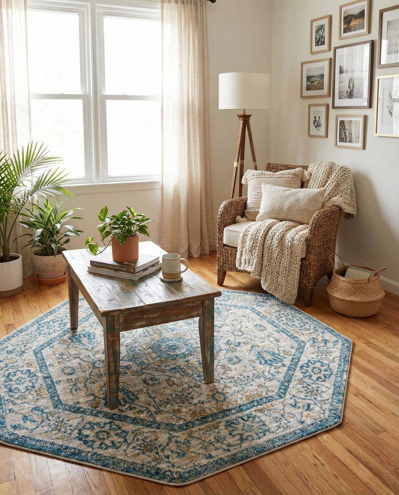 Seville Stripes Collection Area Rug - Cadiz (Light Gray) Octagon Light Gray  lifestyle 29