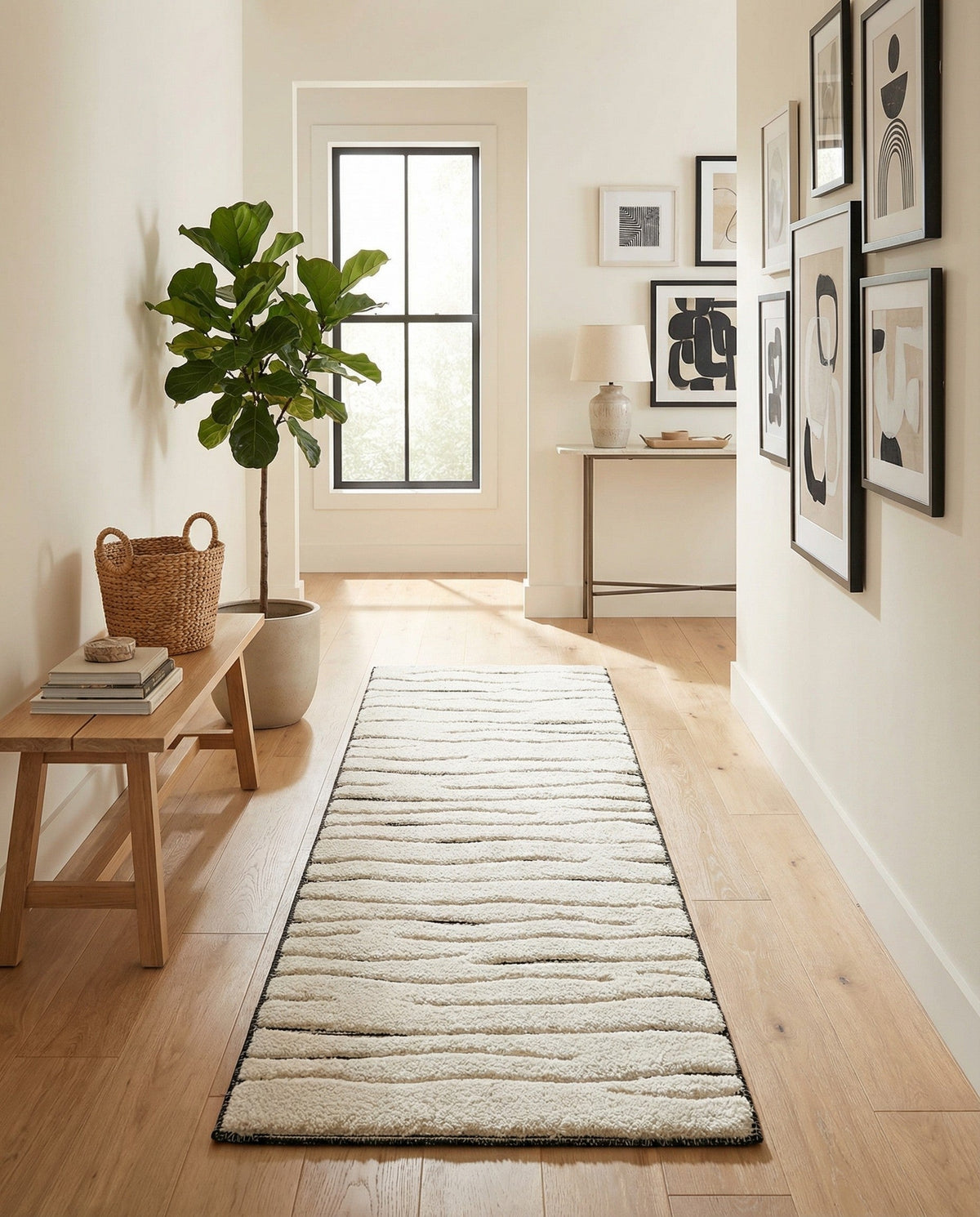 Monochrome Collection Area Rug - Slate Runner Ivory White  lifestyle 110