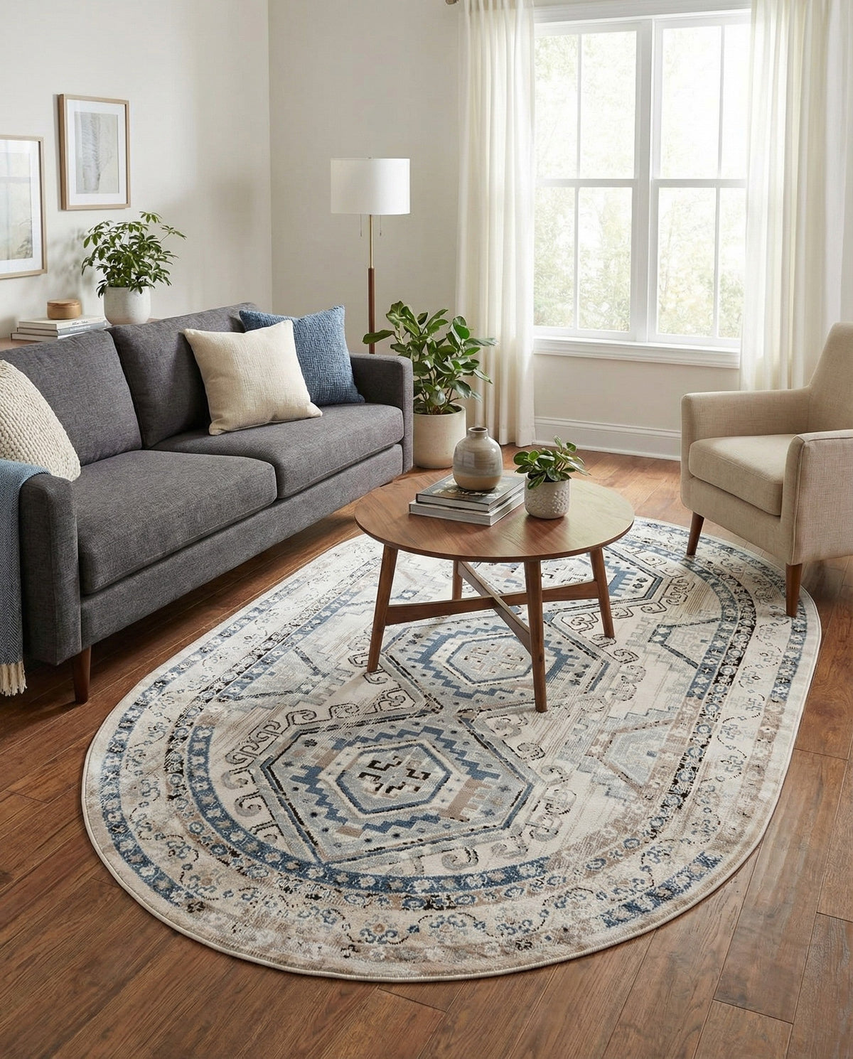 Savannah Elegance Collection Area Rug -  Tybee (Gray Blue) Oval Gray Blue  lifestyle 100