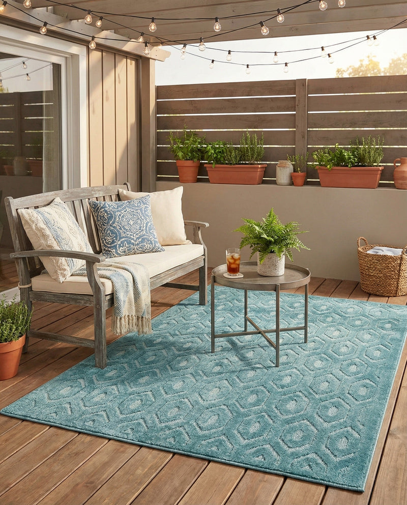 Garden Lattice Charm Collection Area Rug - Arbor (Aqua) Rectangle Aqua  lifestyle 12